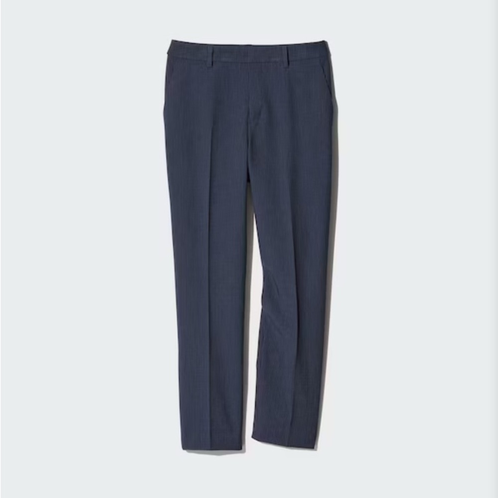 Women’s navy pinstripe flat front classic slacks